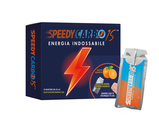 SpeedyCarbo 15 – Confezione da 15 bustine monodose (15g di zuccheri semplici cad.)